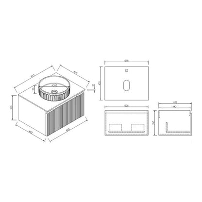 Fairford Sophia Midnight Shadow 600mm Wall Hung Vanity Unit with Worktop