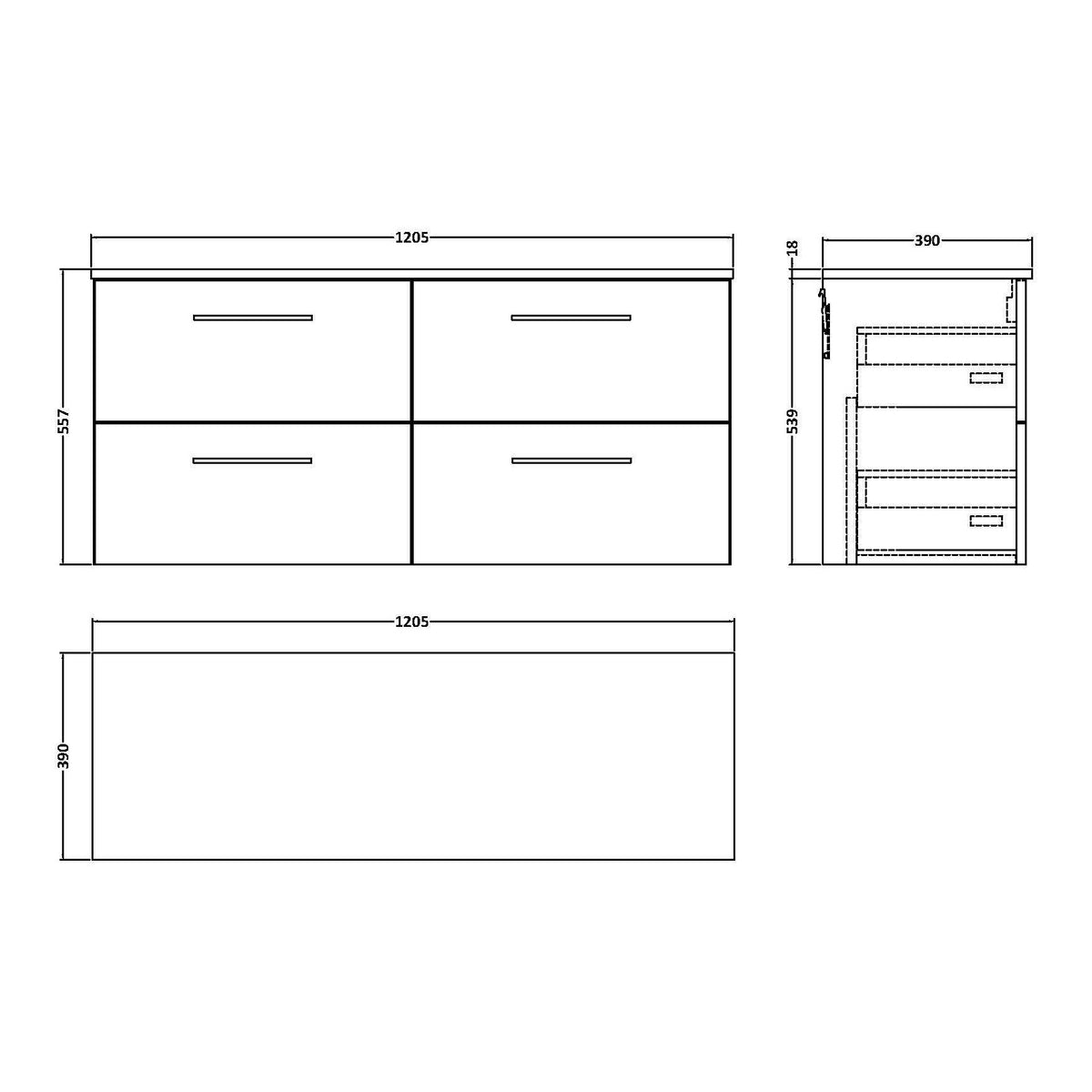 Fairford Aspri Midnight Blue 1200mm 4 Drawer Wall Hung Vanity Unit with Worktop