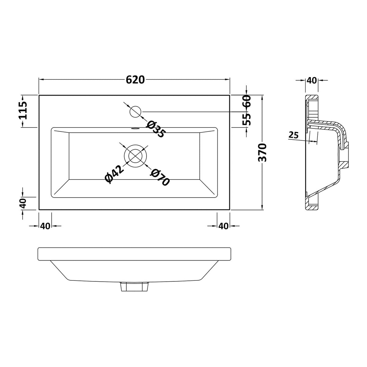 Fairford Union 600mm Ceramic Basin