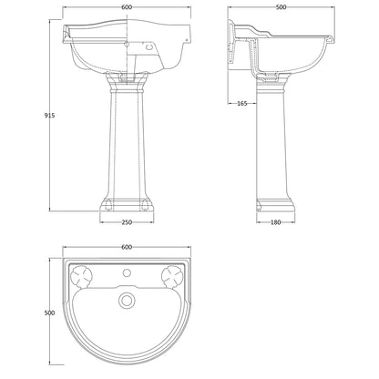 Fairford Winchester Pro 600mm 1 Tap Hole Basin and Pedestal