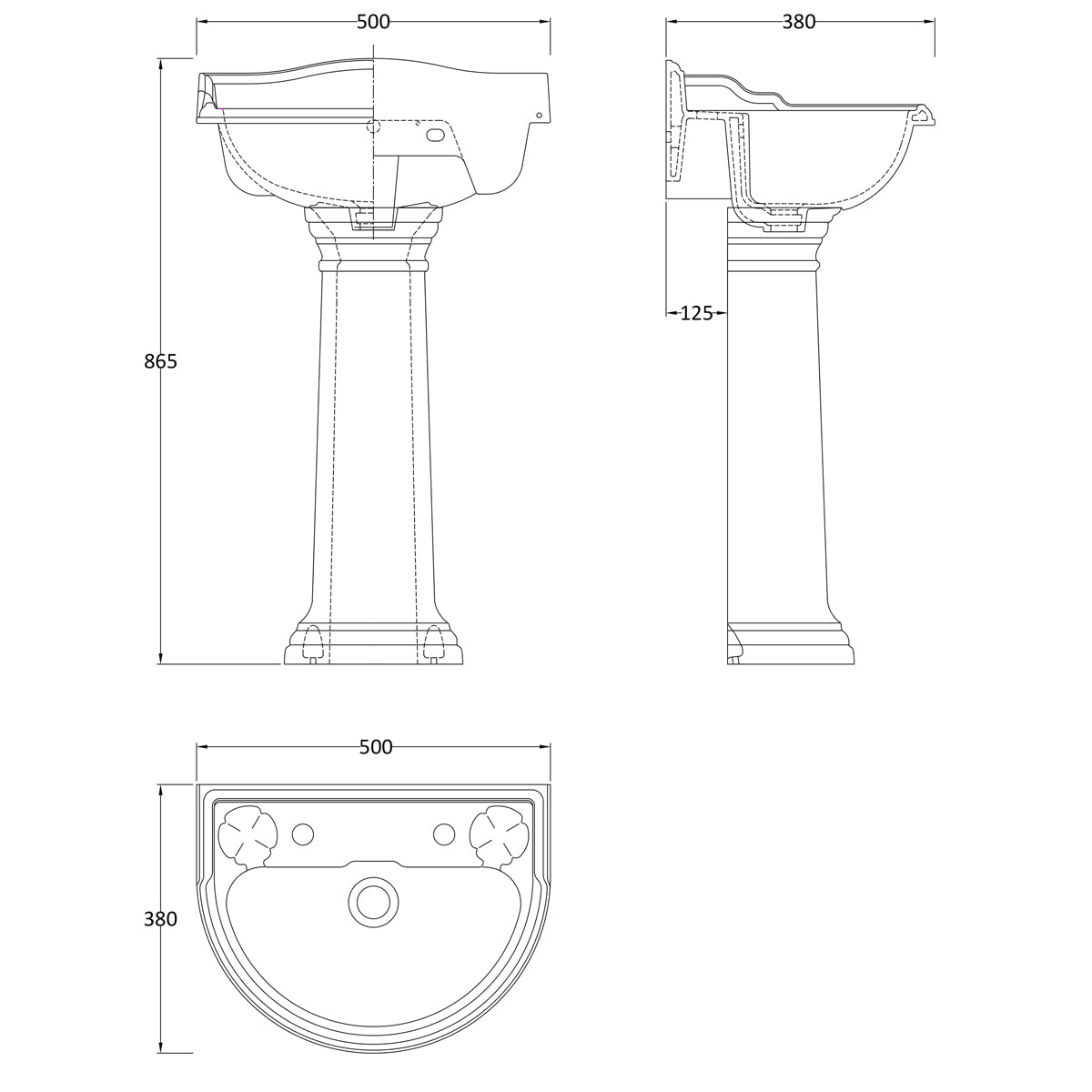 Fairford Winchester Pro 500mm 2 Tap Hole Basin and Pedestal