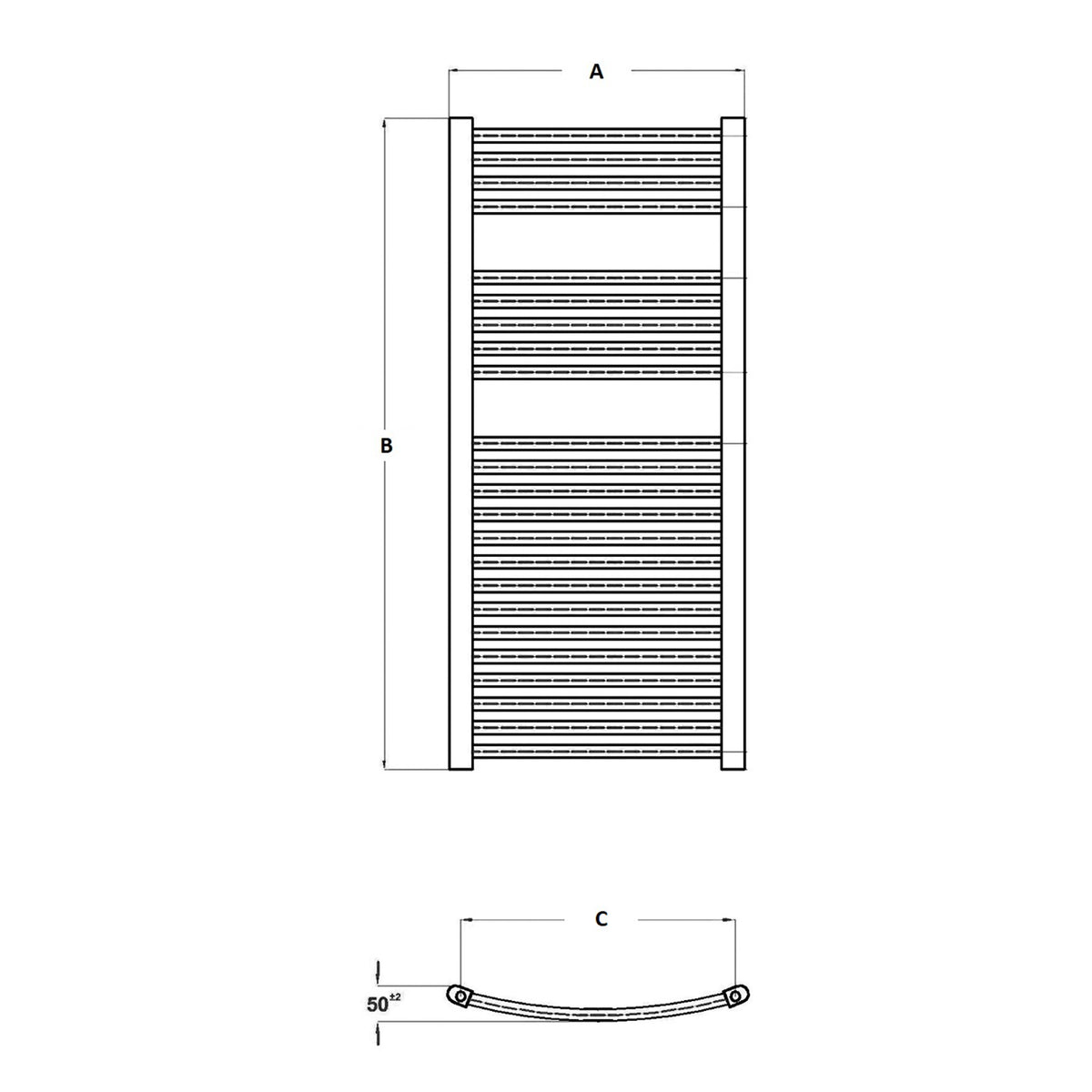 Fairford 400mm x 1000mm Curved Chrome Towel Rail