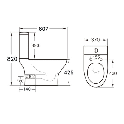 Fairford Tiene Rimless Open Back Close Coupled Toilet with Wrapover Soft Close Seat