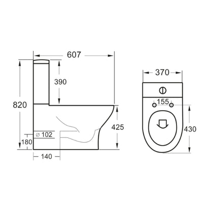 Fairford Tiene Rimless Closed Back Close Coupled Toilet with Wrapover Soft Close Seat