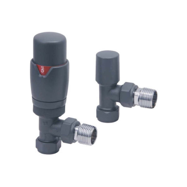 Fairford Designer Angled Radiator Valves Pair - Anthracite