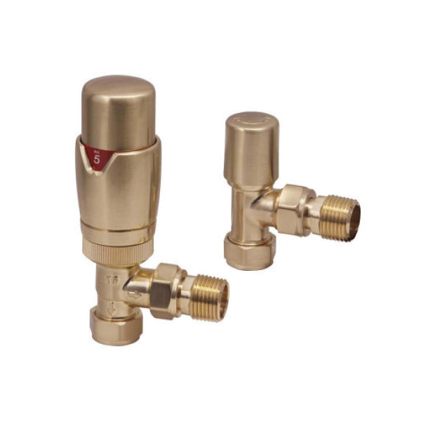 Fairford Designer Angled Radiator Valves Pair - Brushed Brass