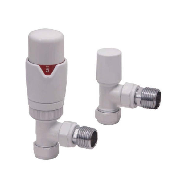 Fairford Designer Angled Radiator Valves Pair - White