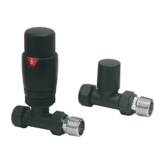 Fairford Designer Straight Radiator Valves Pair - Black