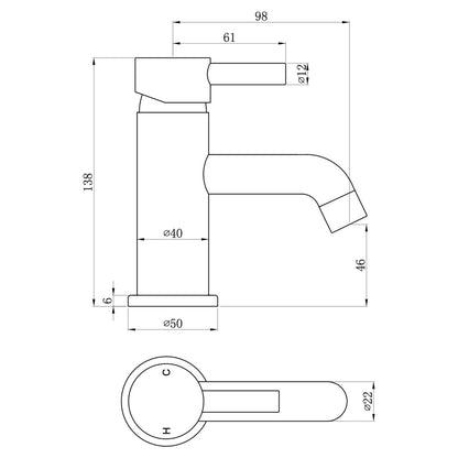 Fairford Element 5 Matt Black Mini Basin Mixer with Push Button Waste
