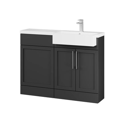 Fairford Union Style Shaker Matt Soft Black 1100mm Square Semi Recessed Basin Right Hand Combination Pack