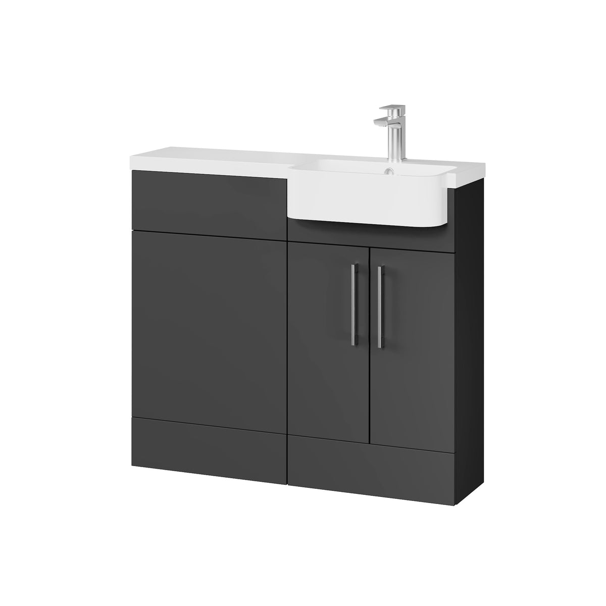 Fairford Union Gloss Grey 1000mm Round Semi Recessed Basin Right Hand Combination Pack