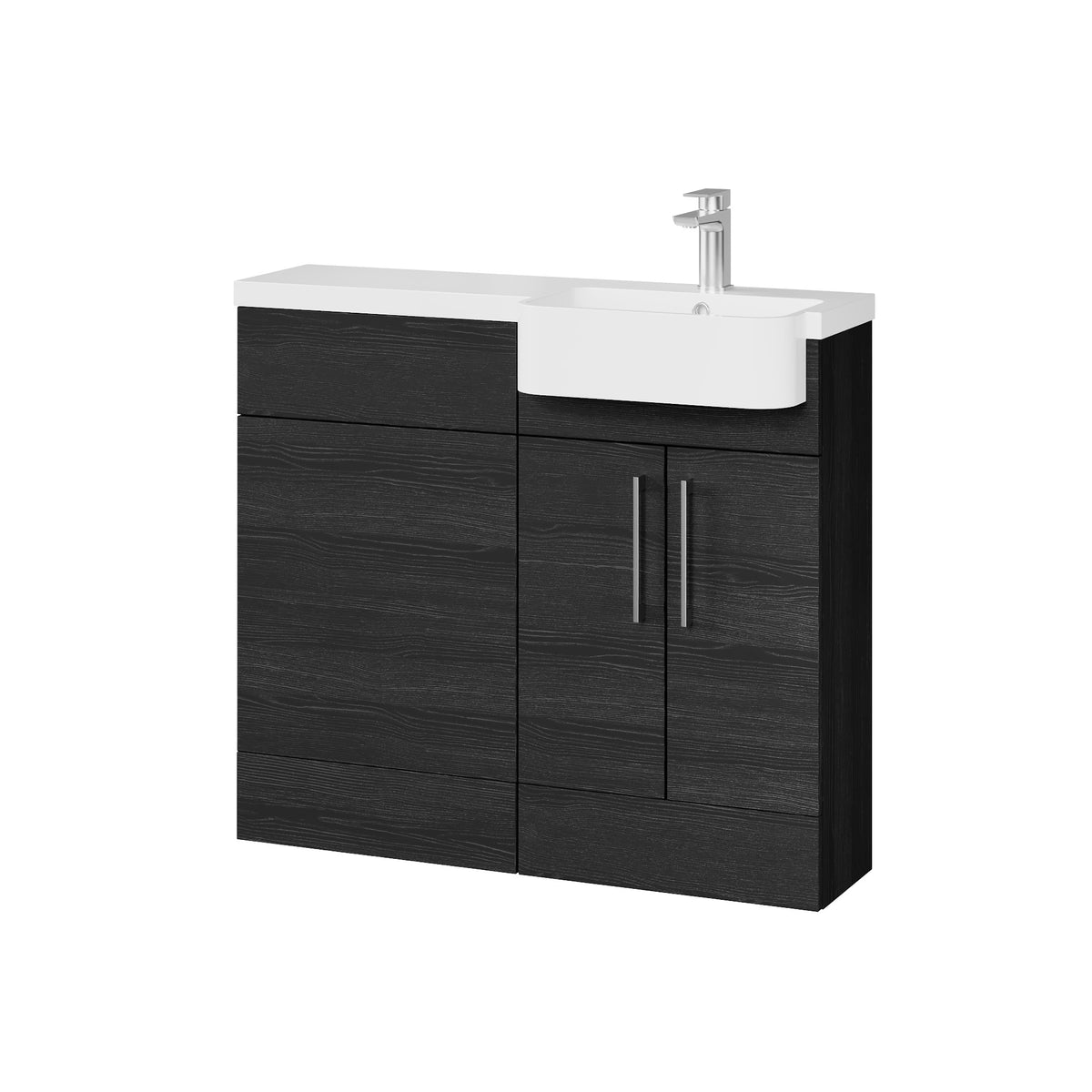 Fairford Union Black Woodgrain 1000mm Round Semi Recessed Basin Right Hand Combination Pack