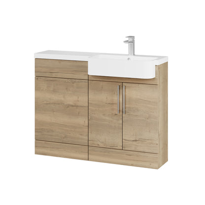 Fairford Union Style Slab Dark Oak 1100mm Round Semi Recessed Basin Right Hand Combination Pack