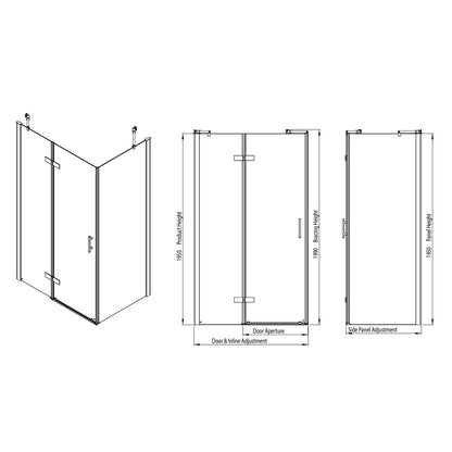 Fairford Pro 8 1000mm Frameless 8mm Hinged Shower Door with Inline Panel