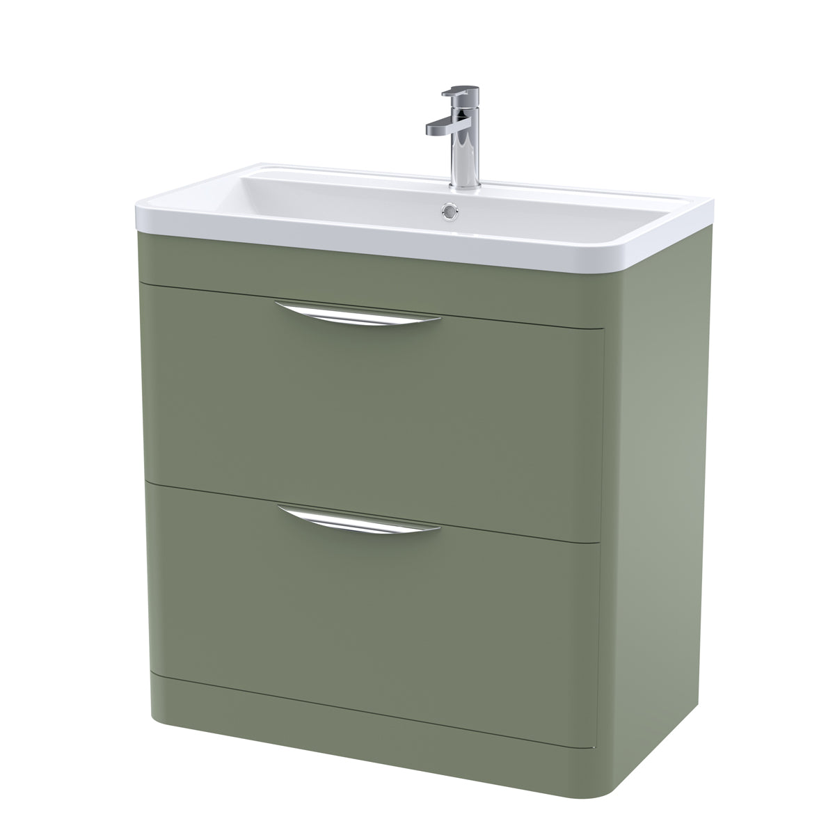 Fairford Flow 800mm 2 Drawer Satin Green Floor Standing Vanity Unit
