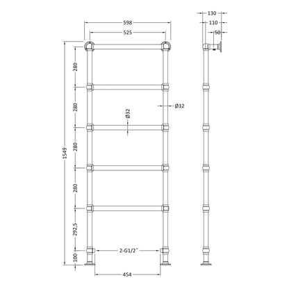 Fairford Winchester Floor Mounted 1550 x 600mm Towel Rail