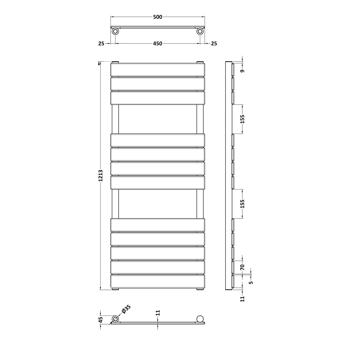 Fairford Brushed Brass 1213 x 500mm Flat Panel Towel Rail