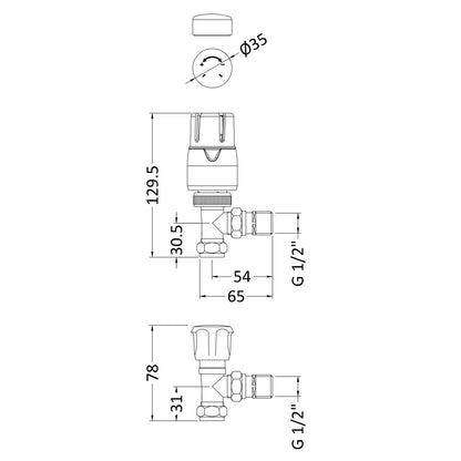 Fairford Thermostatic Valves, Angled, Pair