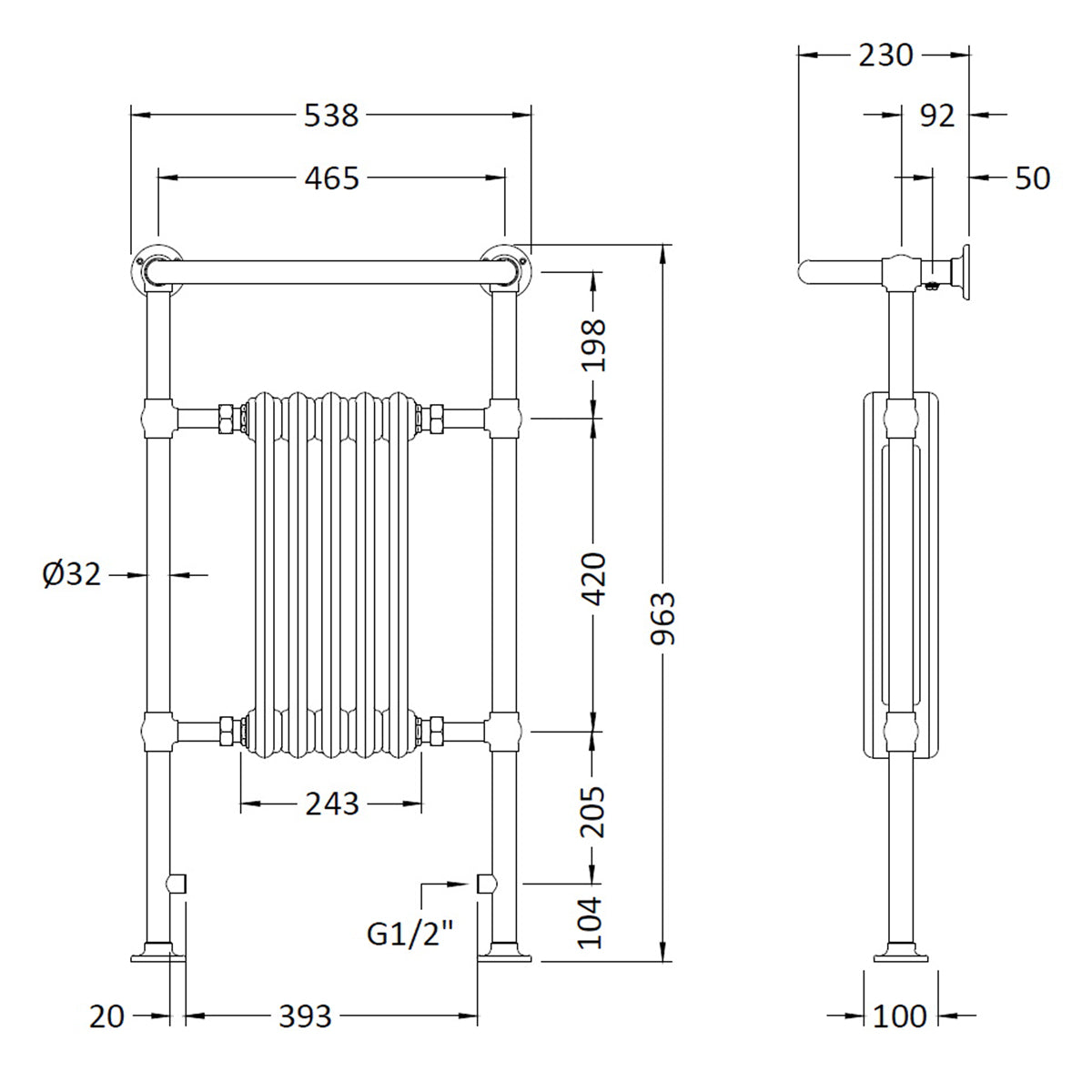 Fairford Cambridge 965 x 540mm Towel Radiator