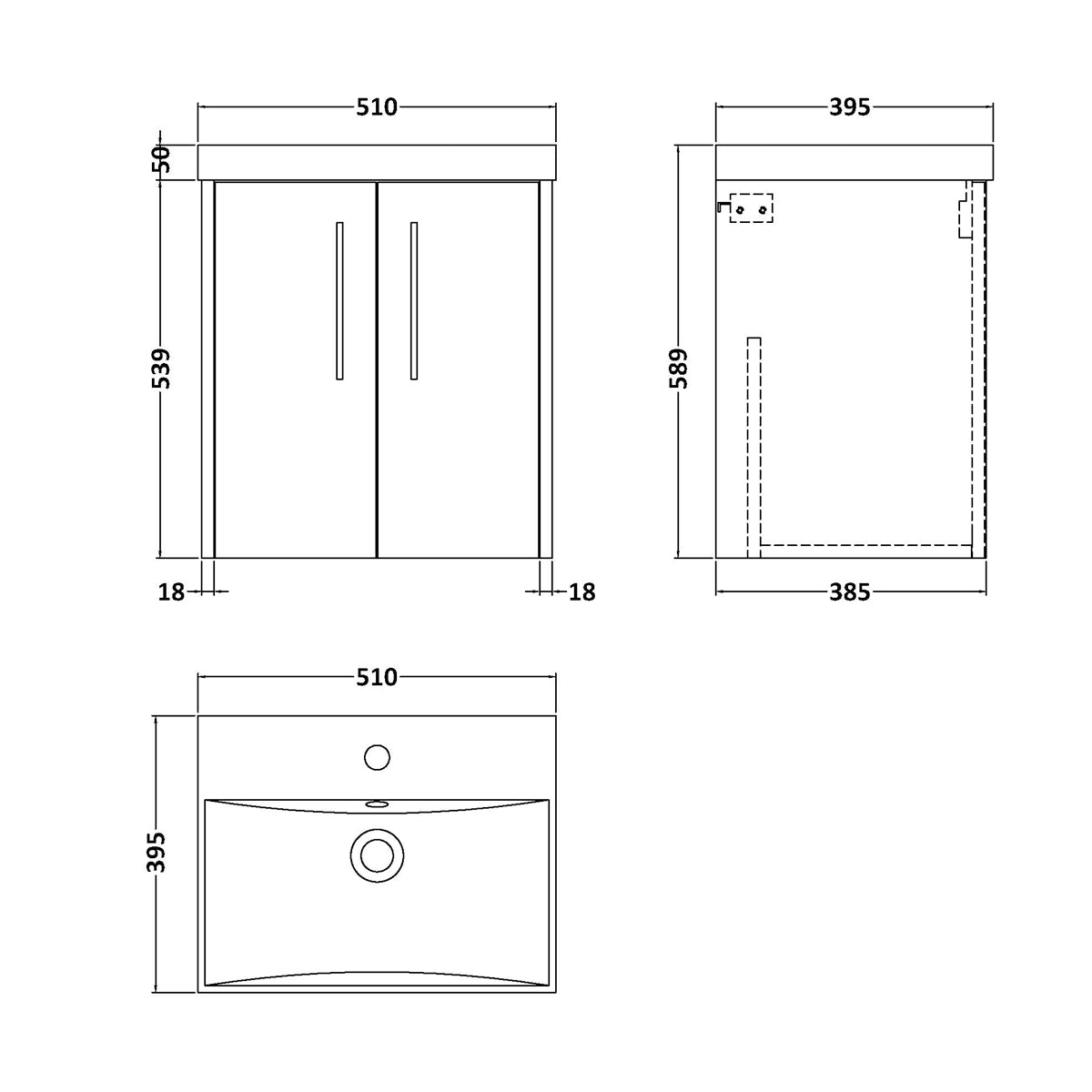 Fairford Anika 500mm Matt Blue 2 Door Wall Hung Vanity Unit