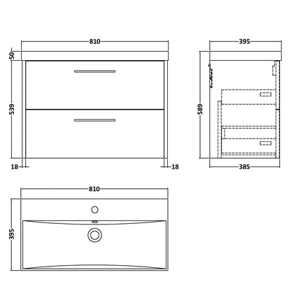 Fairford Anika 800mm Oak Woodgrain 2 Drawer Wall Hung Vanity Unit