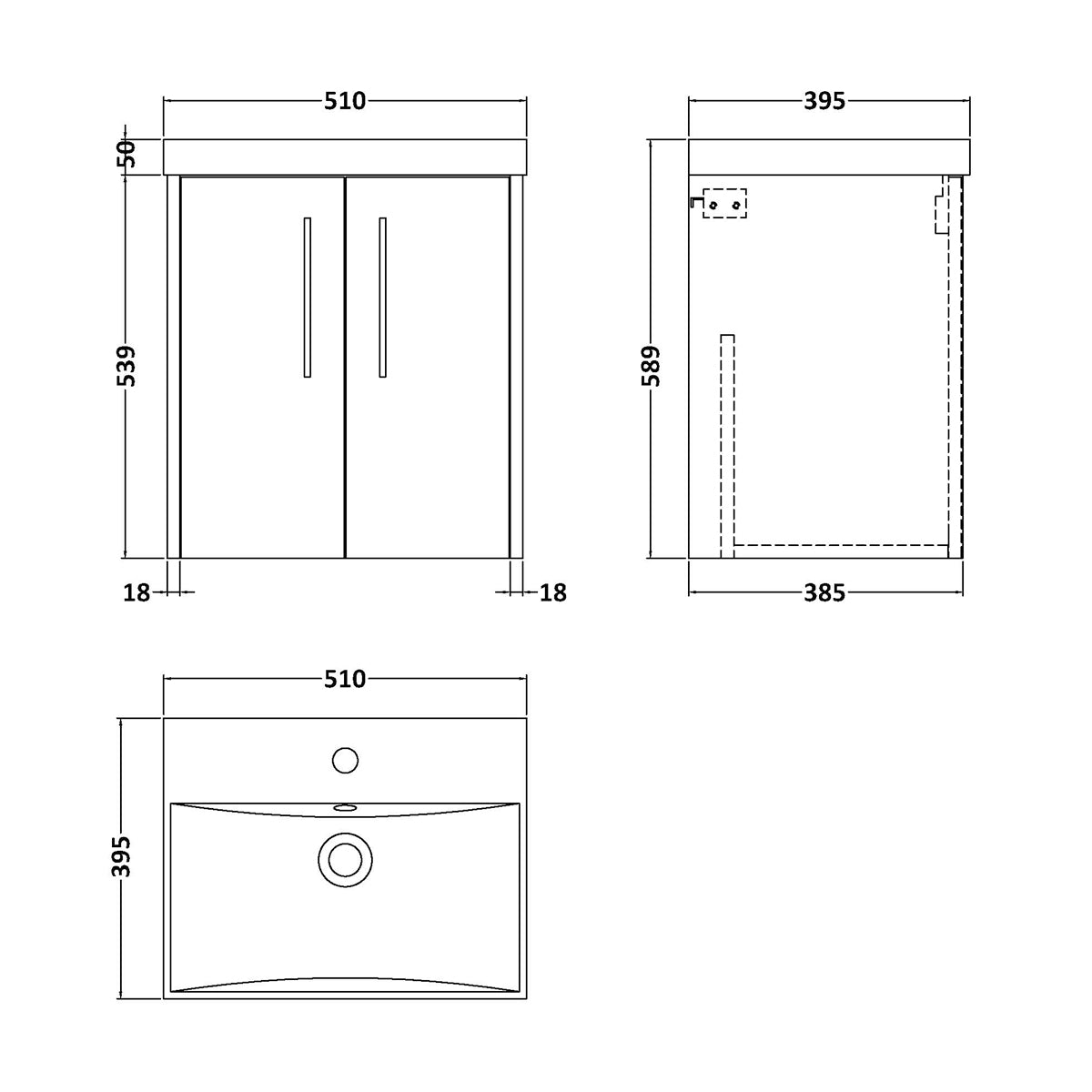 Fairford Anika 500mm White Woodgrain 2 Door Wall Hung Vanity Unit