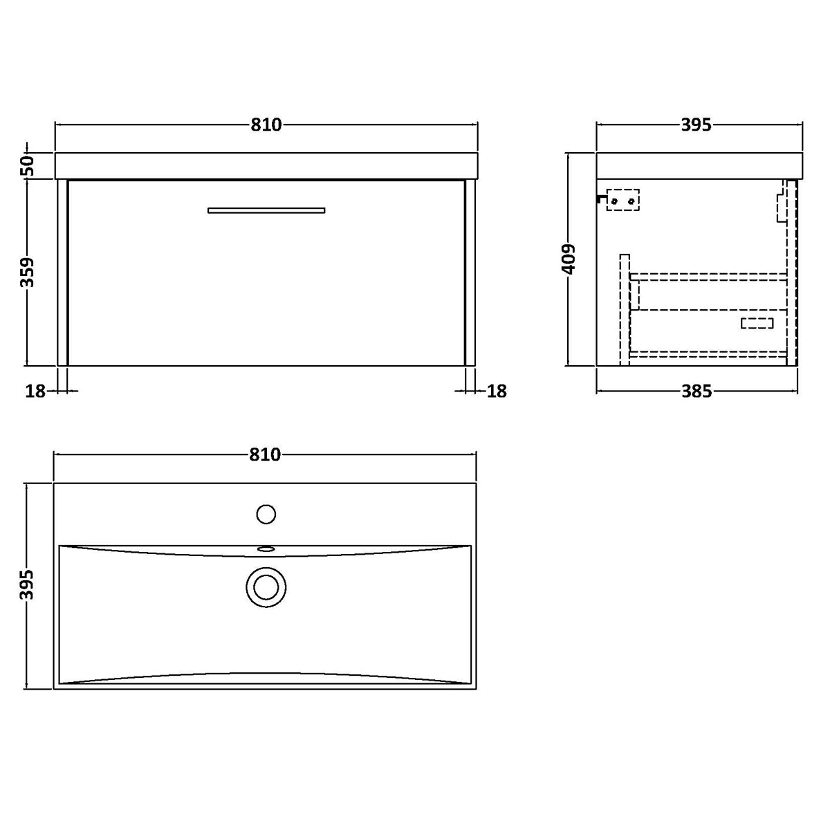 Fairford Anika 800mm White Woodgrain 1 Drawer Wall Hung Vanity Unit