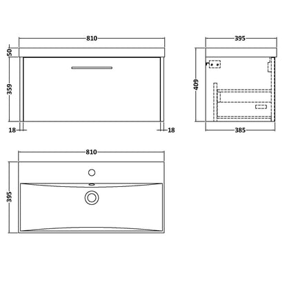 Fairford Anika 800mm Graphite Woodgrain 1 Drawer Wall Hung Vanity Unit