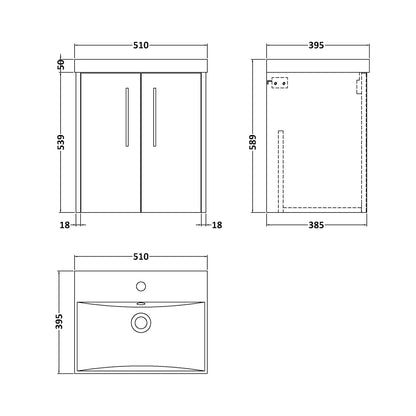 Fairford Anika 500mm Matt Grey 2 Door Wall Hung Vanity Unit