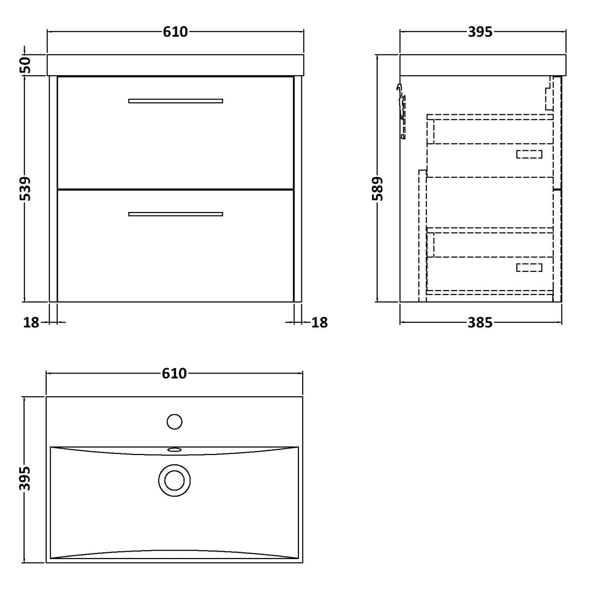 Fairford Anika 600mm Matt Slate 2 Drawer Wall Hung Vanity Unit