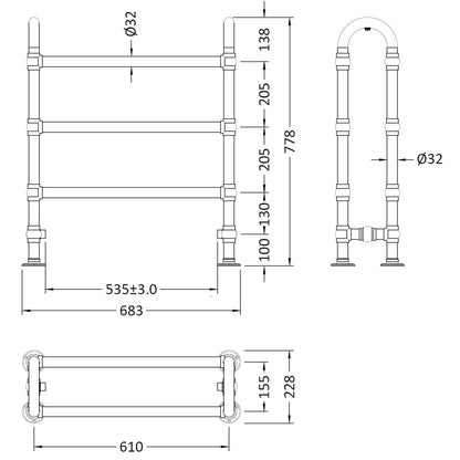 Fairford Countess 780 x 685mm Floor Standing Towel Rail