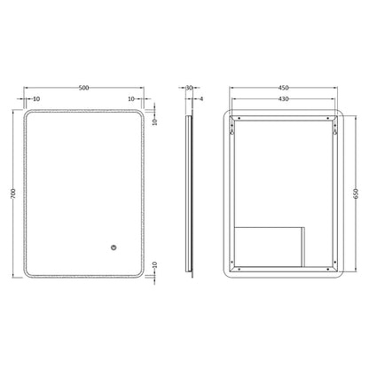 Fairford Lumi 500 x 700mm LED Touch Sensor Mirror