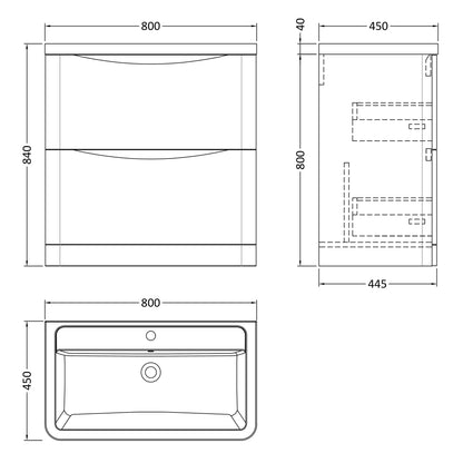 Fairford Eclipse 800mm 2 Drawer Satin Anthracite Floor Standing Vanity Unit