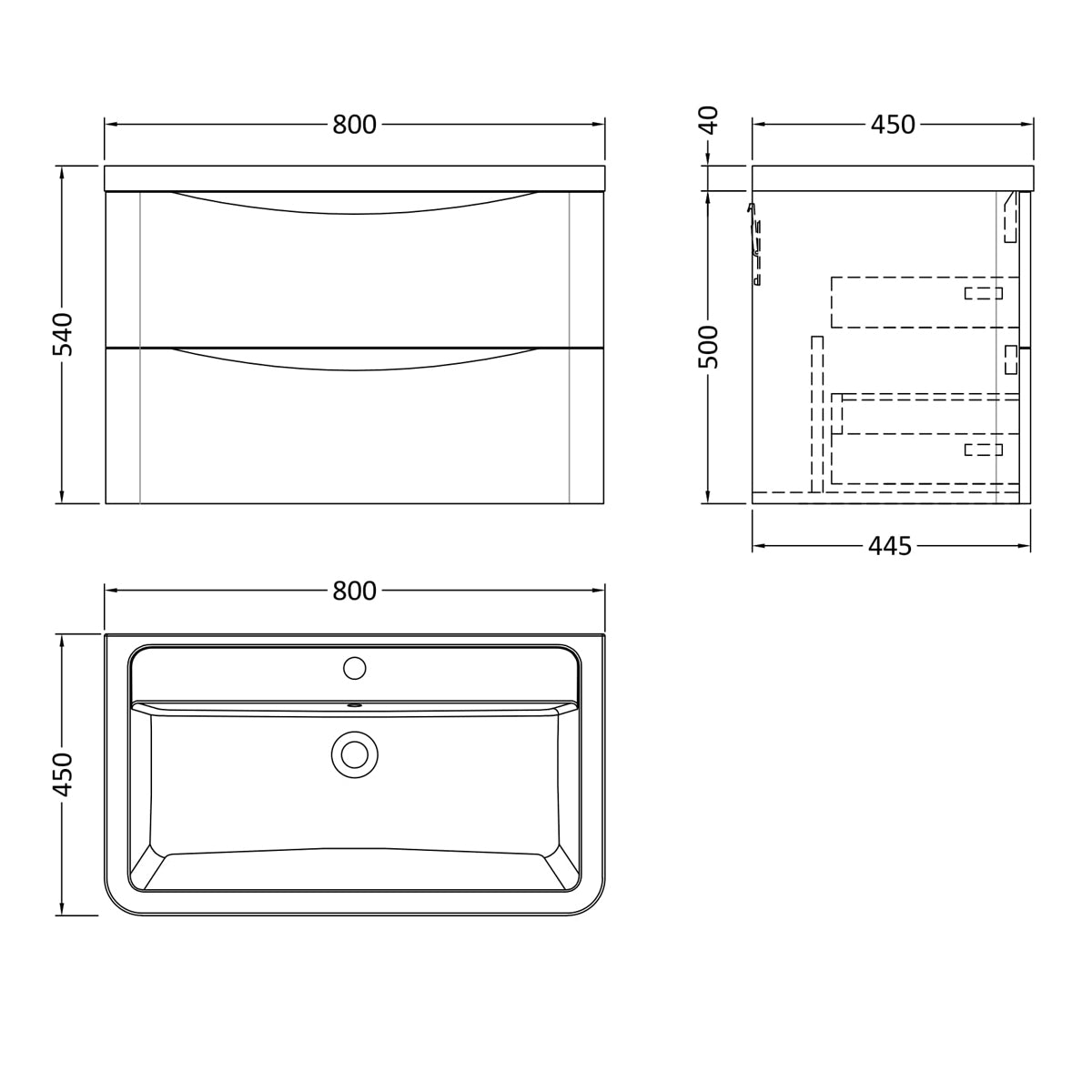 Fairford Eclipse 800mm 2 Drawer Satin Anthracite Wall Hung Vanity Unit
