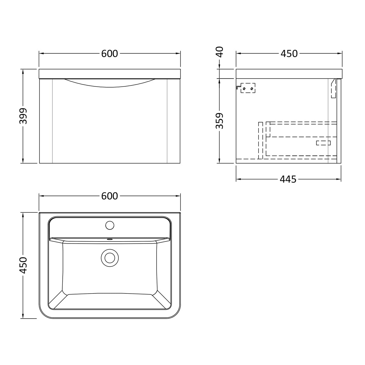 Fairford Eclipse 600mm 1 Drawer Satin Anthracite Wall Hung Vanity Unit