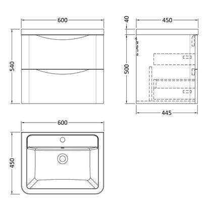 Fairford Eclipse 600mm 2 Drawer Satin Blue Wall Hung Vanity Unit