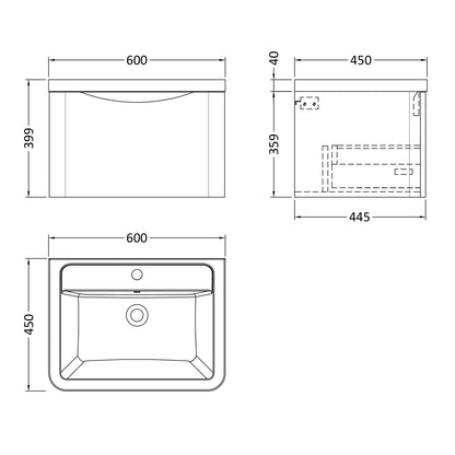Fairford Eclipse 600mm 1 Drawer Satin Blue Wall Hung Vanity Unit