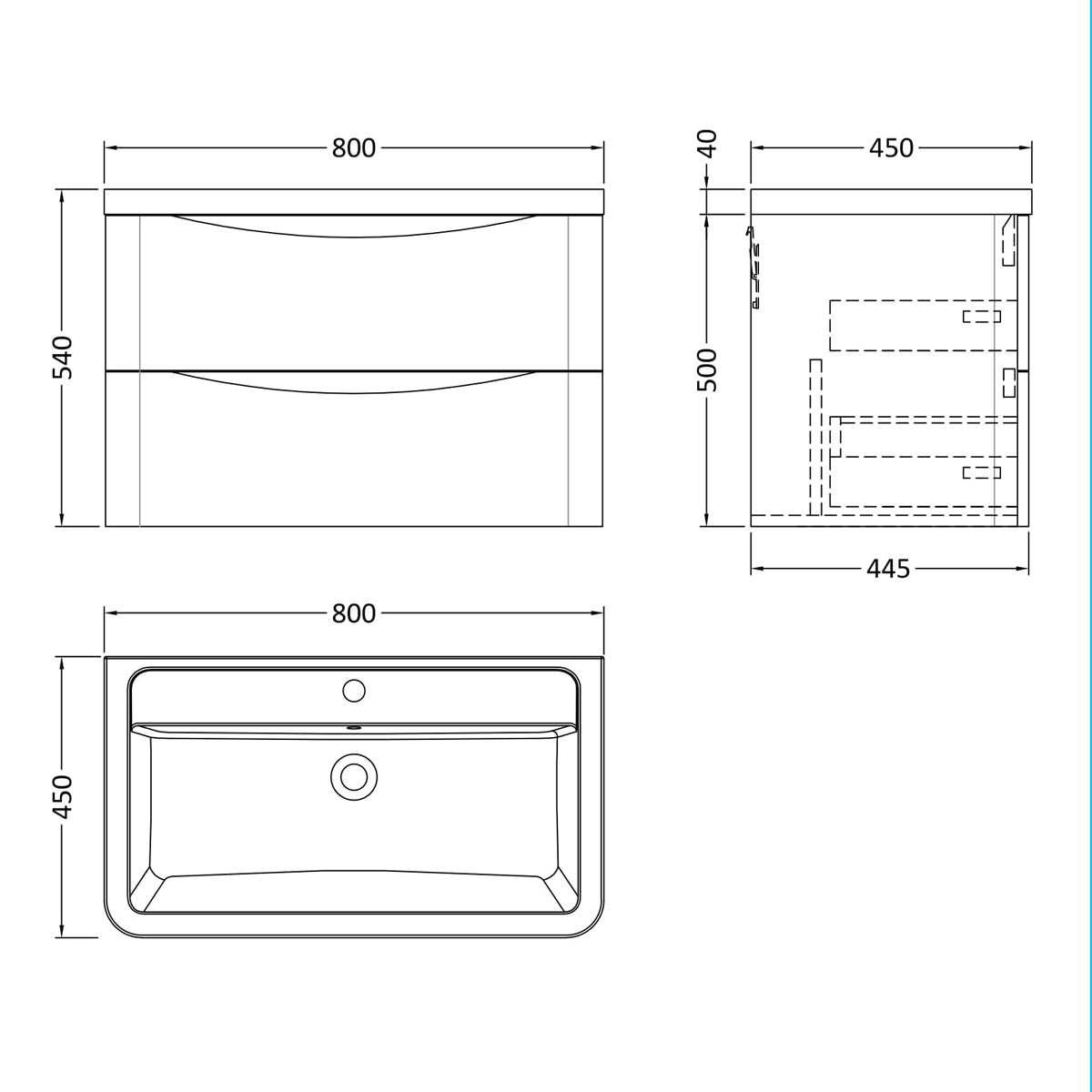 Fairford Eclipse 800mm 2 Drawer Satin Green Wall Hung Vanity Unit