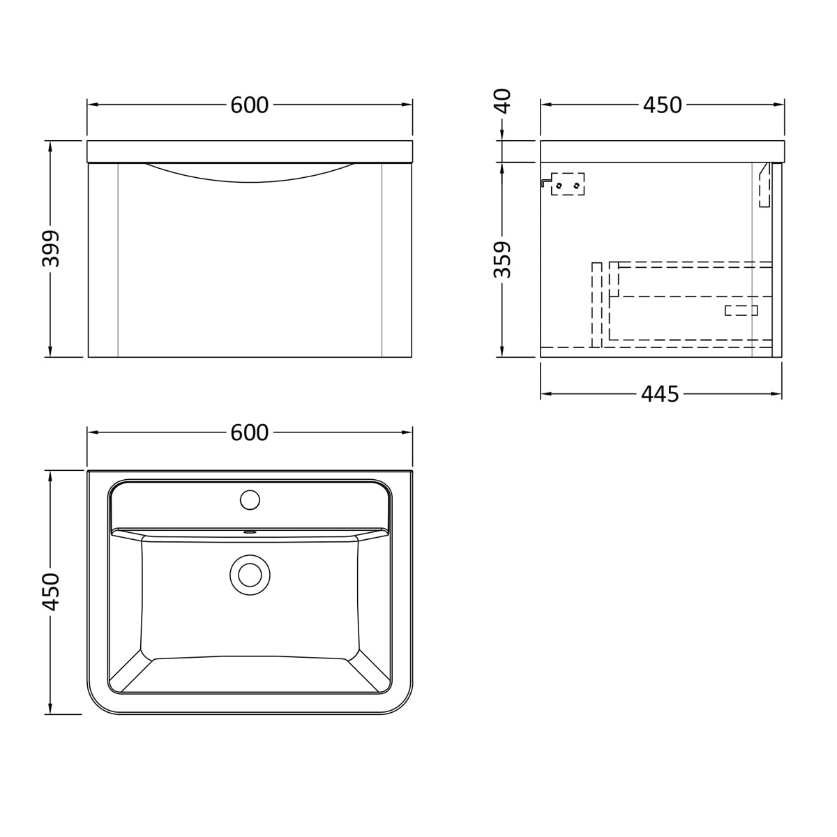 Fairford Eclipse 600mm 1 Drawer Satin Green Wall Hung Vanity Unit