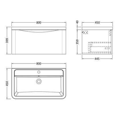 Fairford Eclipse 800mm 1 Drawer Satin Green Wall Hung Vanity Unit