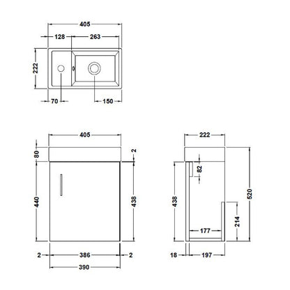 Fairford Minimalist 400mm Gloss Grey Wall Hung Vanity Unit