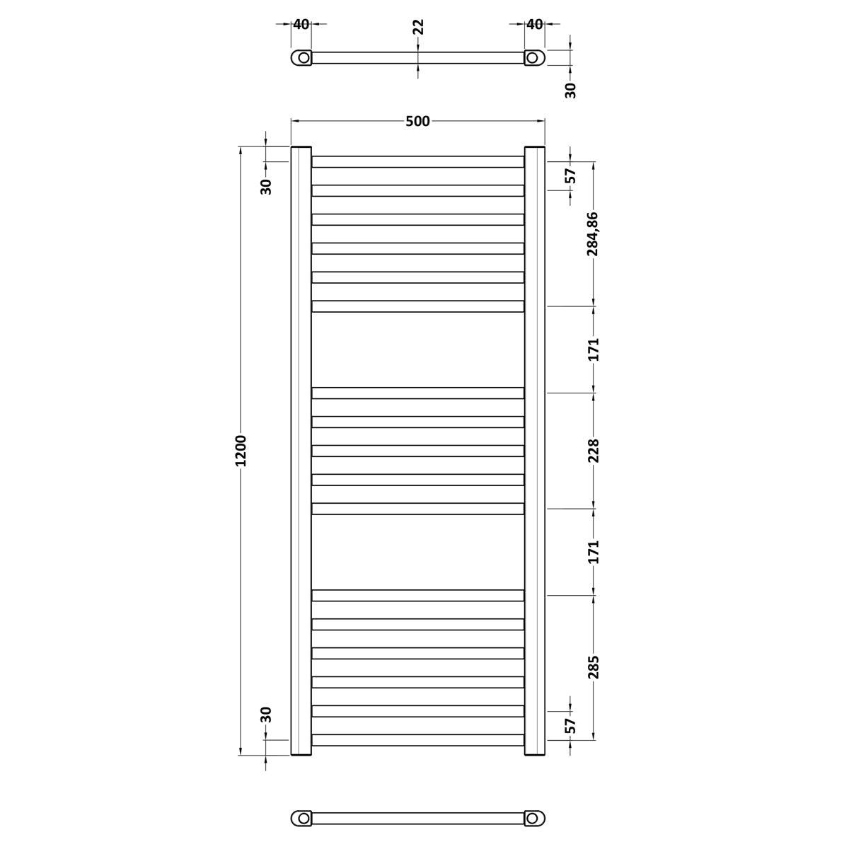 Fairford Brushed Brass 1200 x 500mm Towel Rail