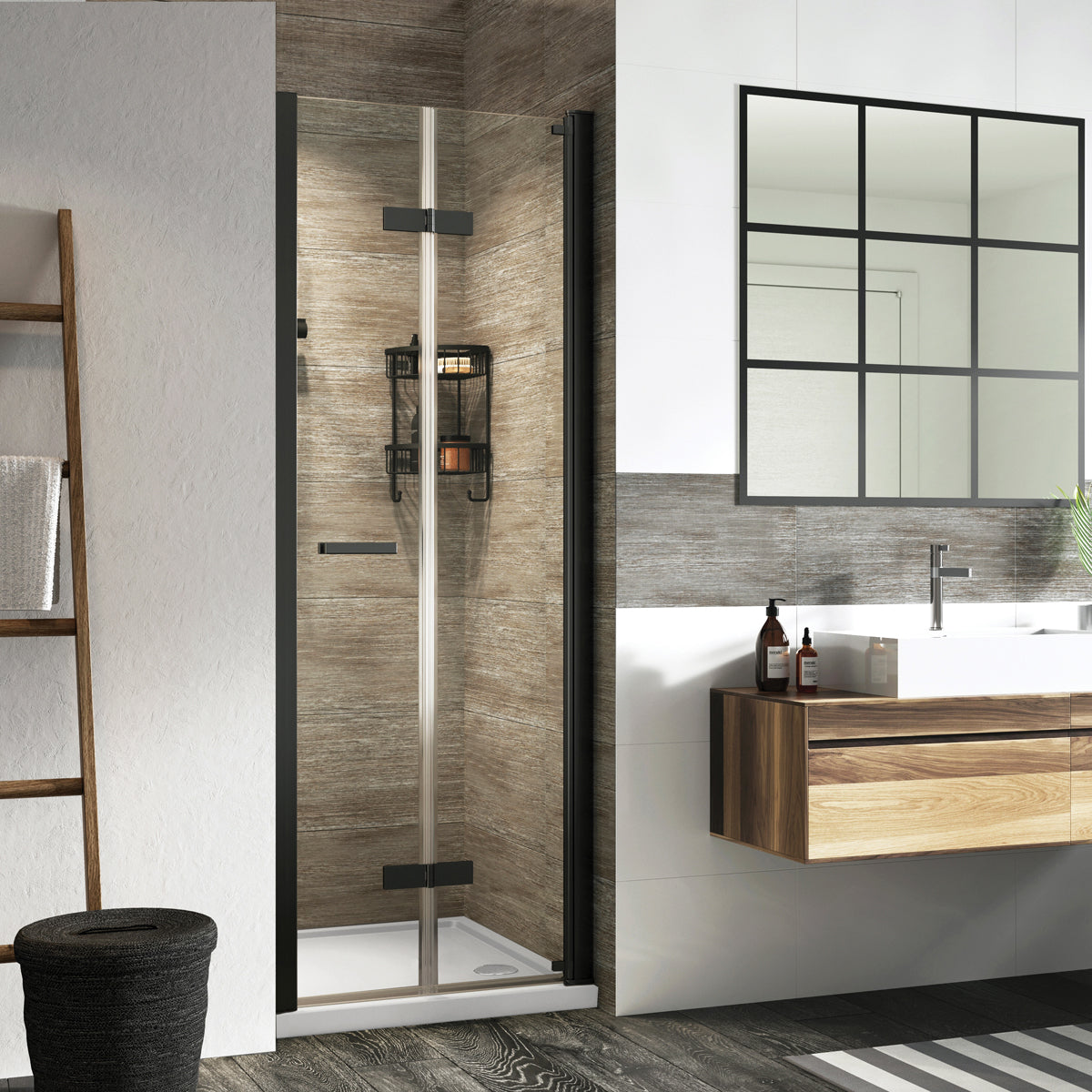 Fairford Pro 8 Black 800mm Frameless 8mm Bi-Fold Shower Door