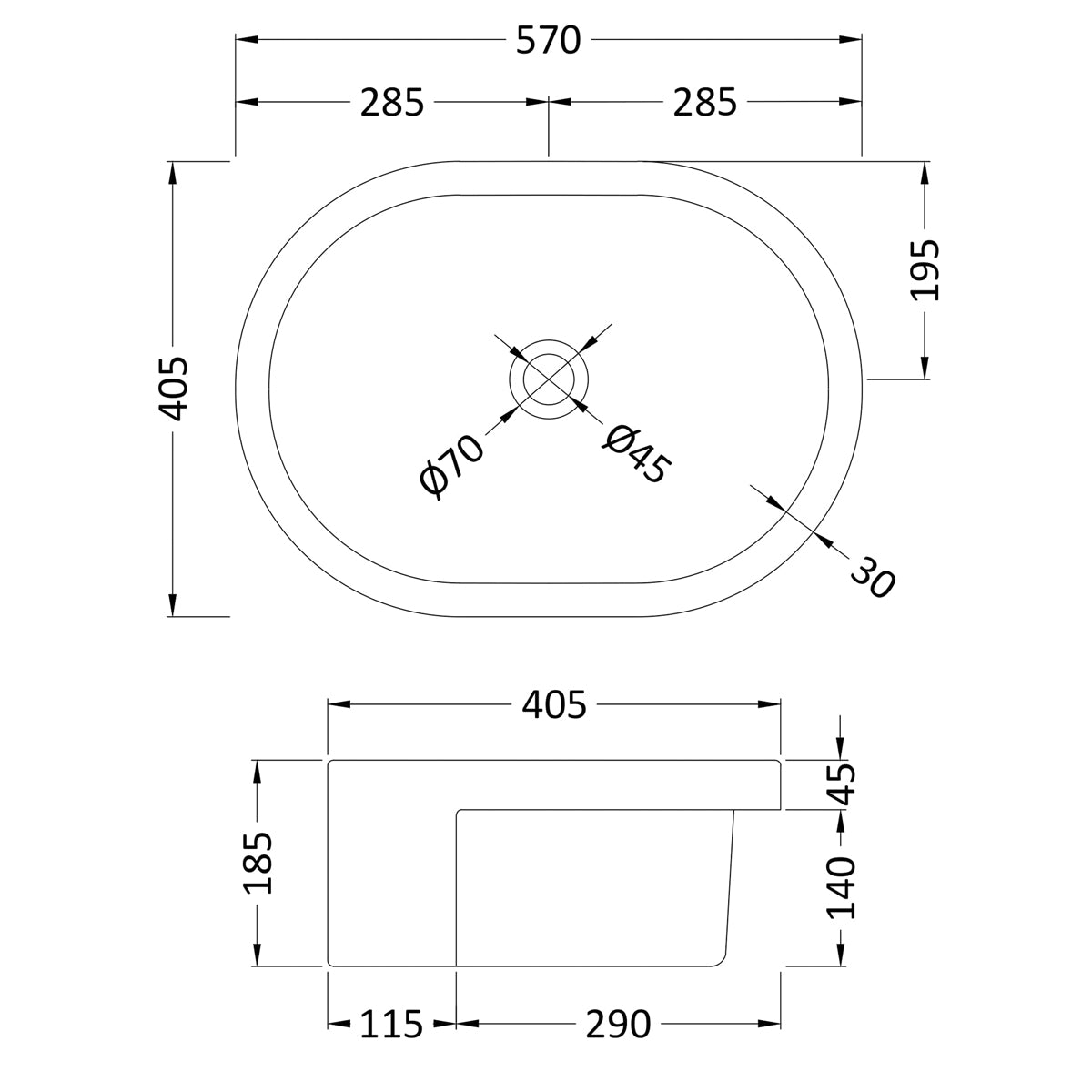 Fairford Arc 570mm Semi Recessed Basin