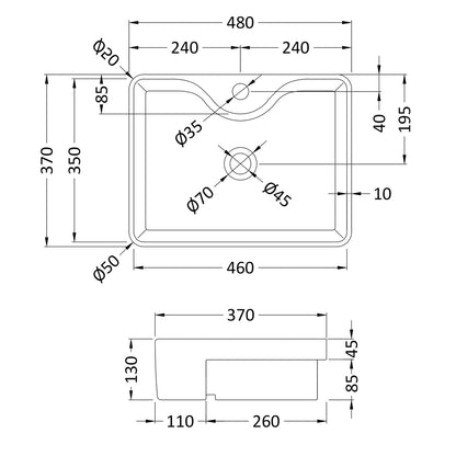 Fairford Roma 480mm Semi Recessed Basin