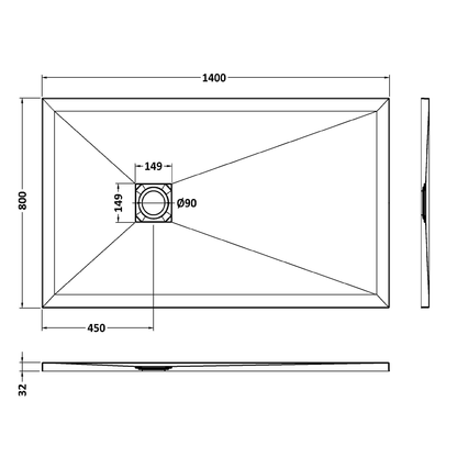 Fairford Rectangular Grey Slate Shower Tray, Center Waste-1400mm x 800mm