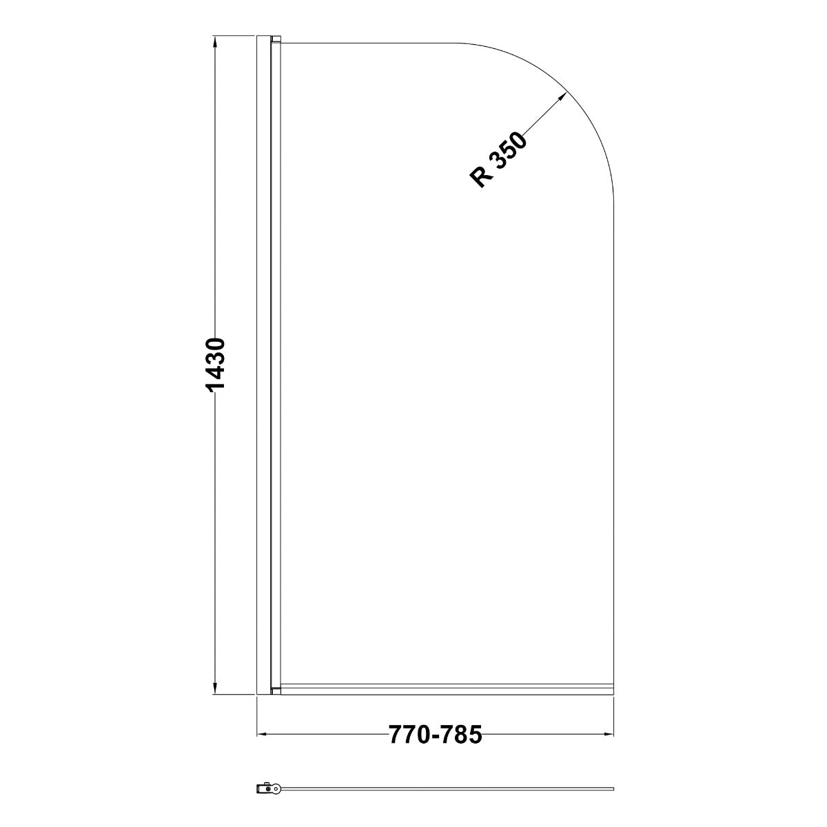 Fairford 6mm Radius Shower Bath Screen, Matt Black