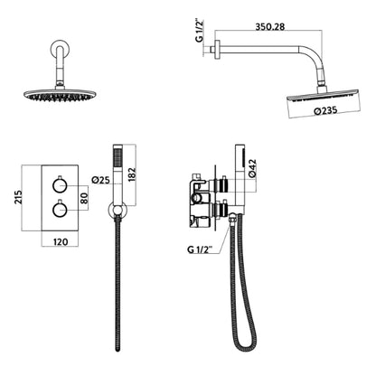Fairford Element 7 Chrome Concealed Shower Kit with Overhead, Handset and Bracket