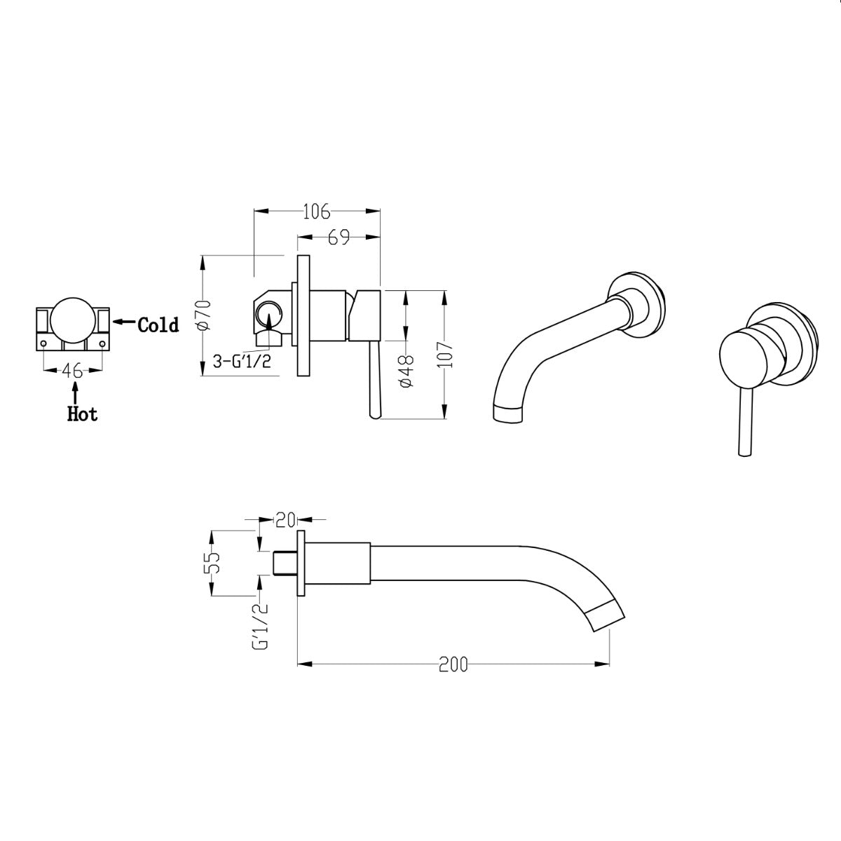 Fairford Nuro Wall Mounted Basin Mixer