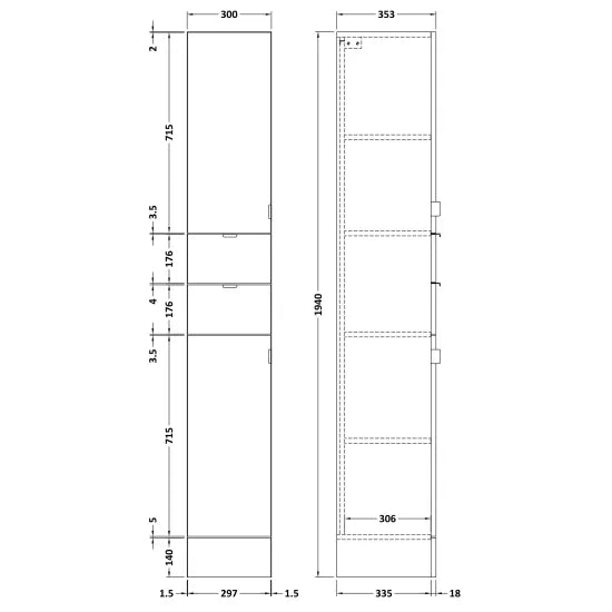 Fairford Union 300mm Grey Gloss Tall Cabinet